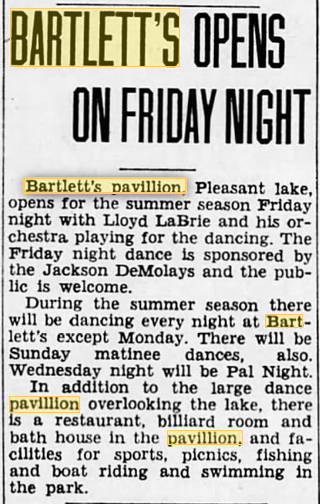 Bartletts Pavillion - 1946 Article On Season Opening (newer photo)